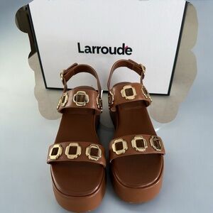 Larroude Brown Sandals with Gold Accents